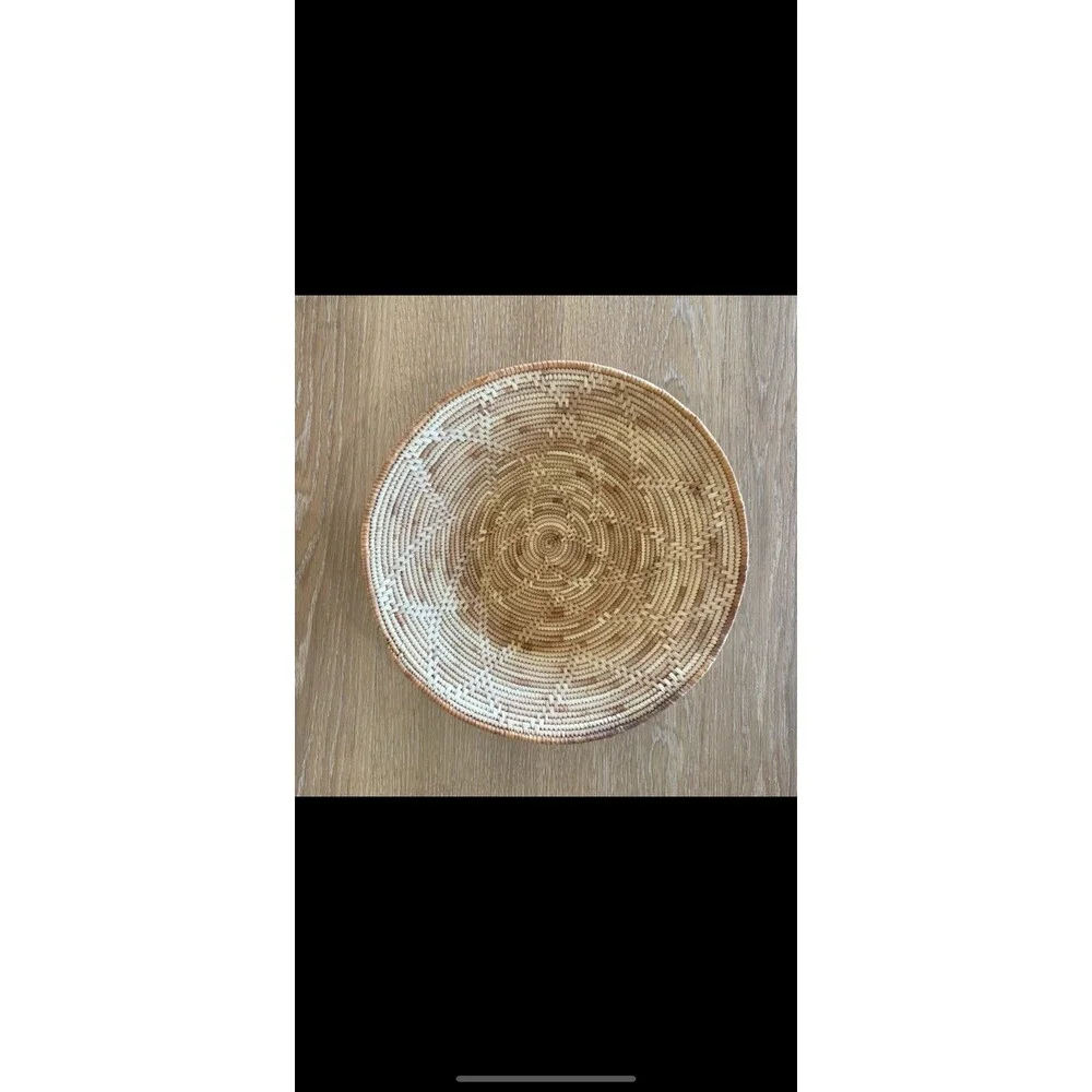 Brown Beige Handmade Hand Woven Native American Basket Coil Round Decor